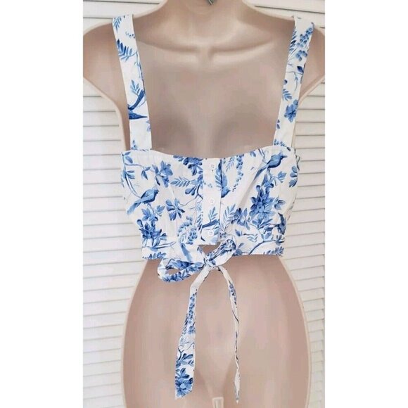AQUA CLOTHING PRINTED BLUE BACK BUTTON TIE CROPPED TANK TOP SZ LARGE - Picture 4 of 5